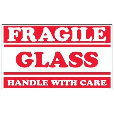 Bsc Preferred 3 x 5'' - ''Fragile - Glass - Handle With Care'' Labels, Style 2, 500PK SCL547
